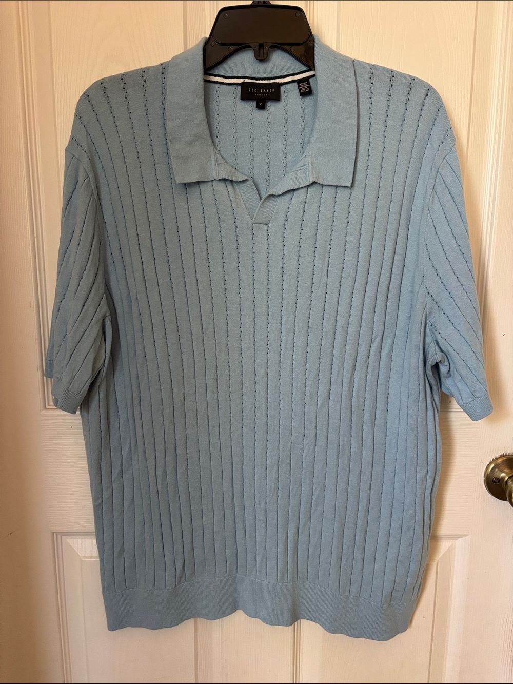 Ted Baker Pale Blue Ribbed Short Sleeve Polo